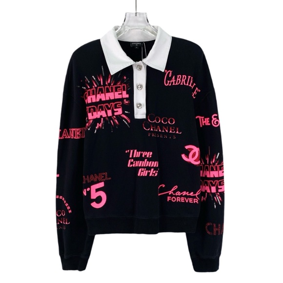 Chanel Black and Pink Graphic Collared Sweatshirt - Picture 1 of 7